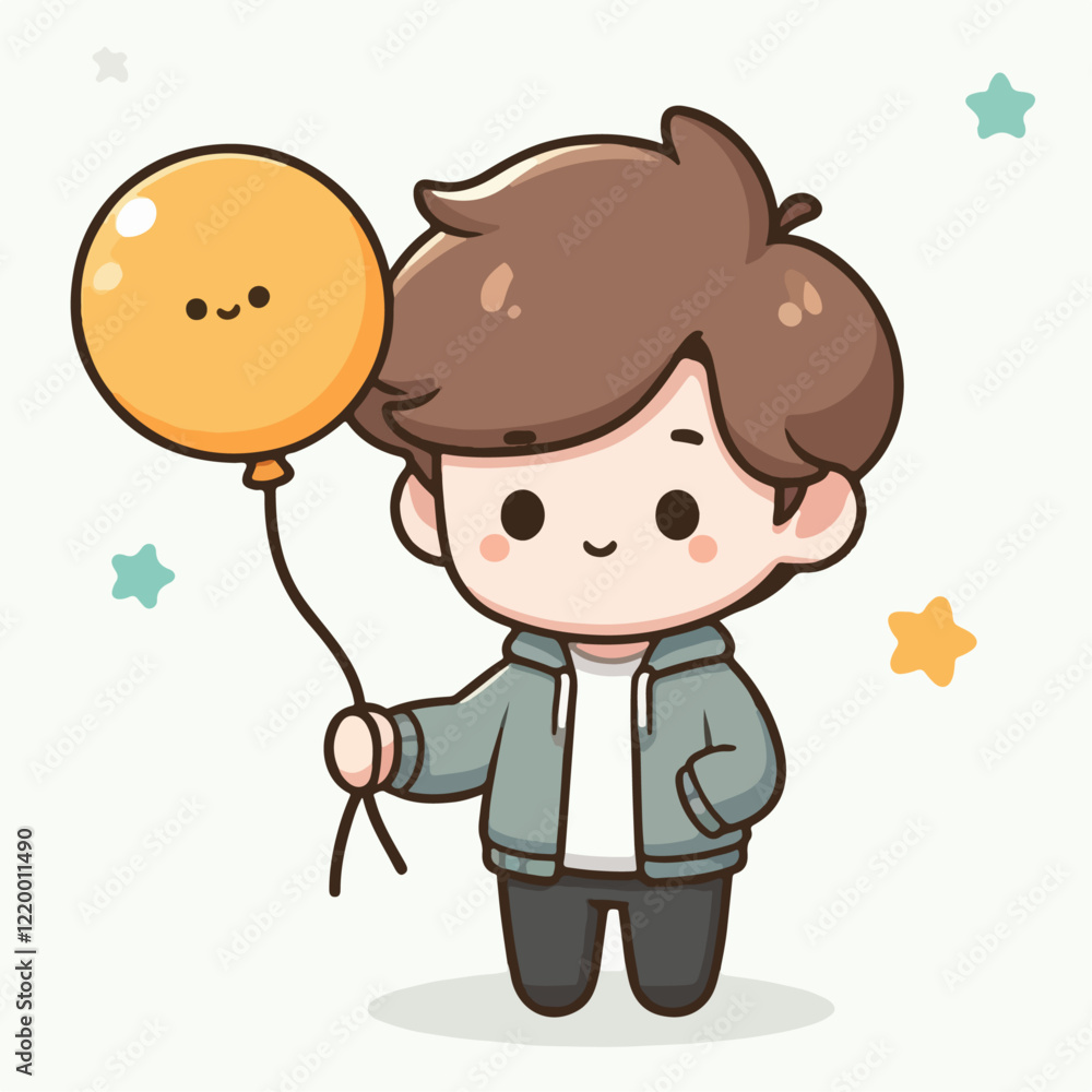vector illustration of cute cartoon person holding a balloon vector illustration of cute cartoon person holding a balloon