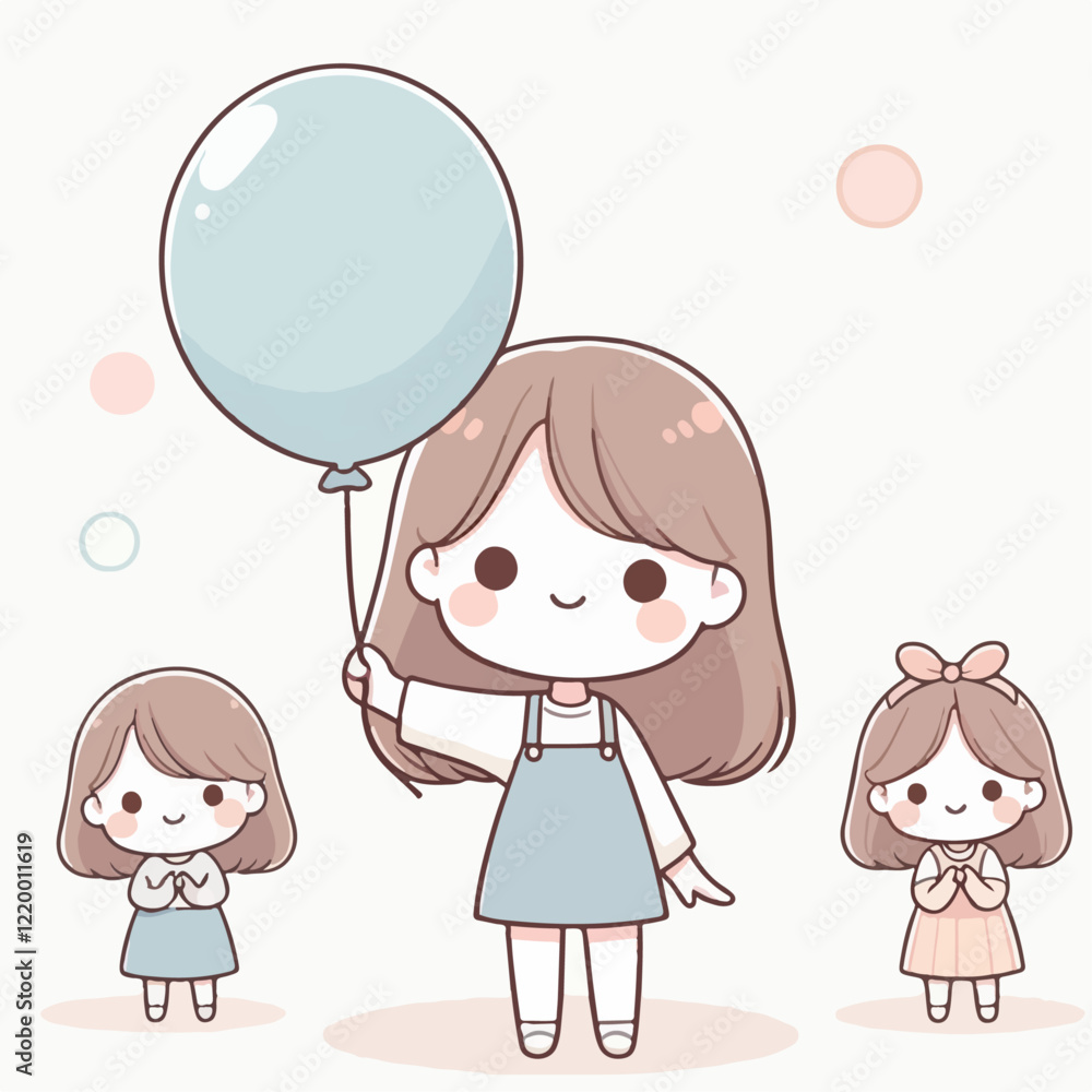 vector illustration of cute cartoon person holding a balloon vector illustration of cute cartoon person holding a balloon