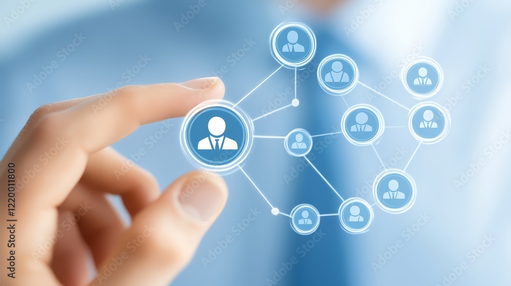 Fingertip touching illuminated social media icon, connecting in the digital world Fingertip touching illuminated social media icon, connecting in the digital world
