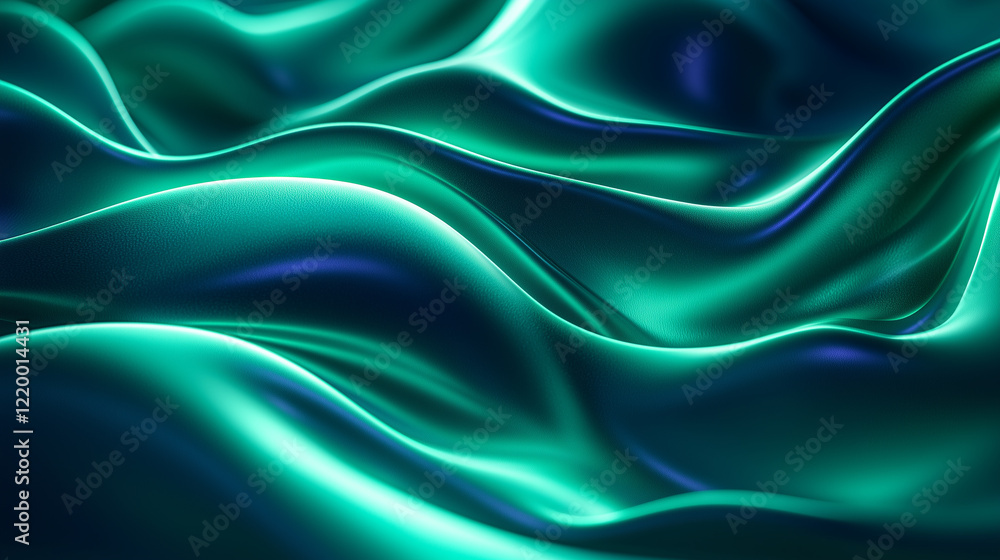 Obraz premium Abstract teal and blue waves background with smooth flowing fabric and light reflections
