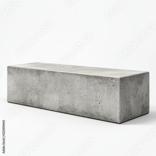 Modern minimalist concrete bench isolated on white background.