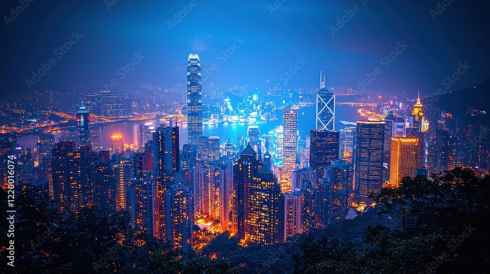 Night Lights of Hong Kong Skyline: A Dazzling Panoramic View Night Lights of Hong Kong Skyline: A Dazzling Panoramic View