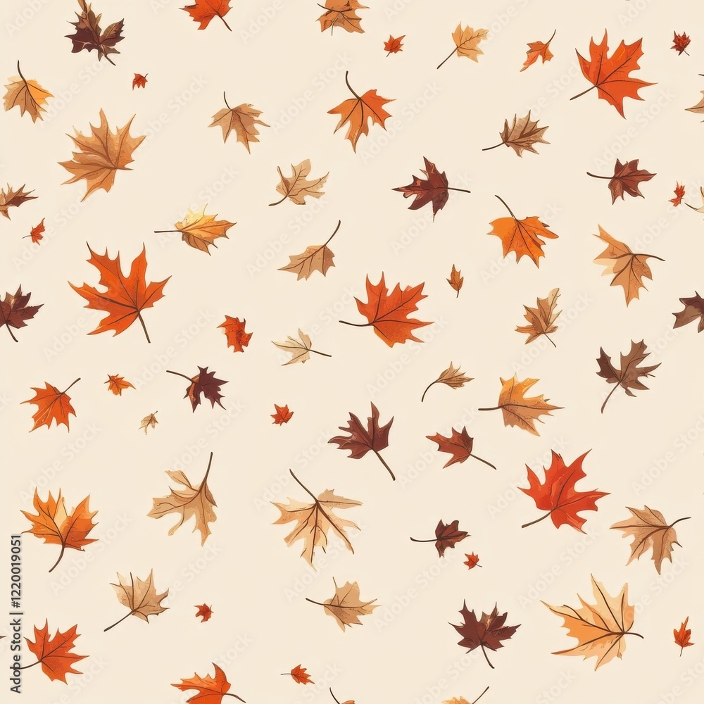 Colorful Autumn Leaves Scattered on Soft Beige Background Colorful Autumn Leaves Scattered on Soft Beige Background