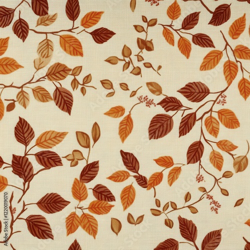 Vibrant Autumn Foliage Pattern on Beige Background