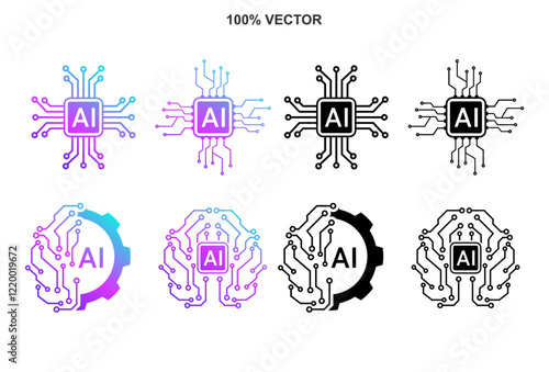 Artificial intelligence stars logo generation, generate AI button, generated sign, chat with AI, artificial intelligence online tool concept vector template