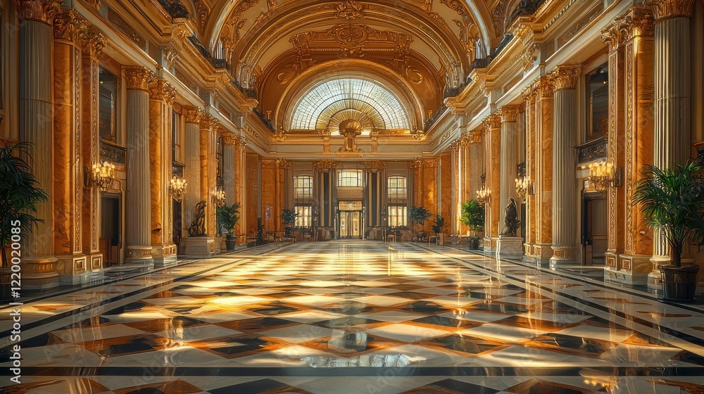 Fototapeta premium Grand Golden Hall: Opulent Interior Architecture