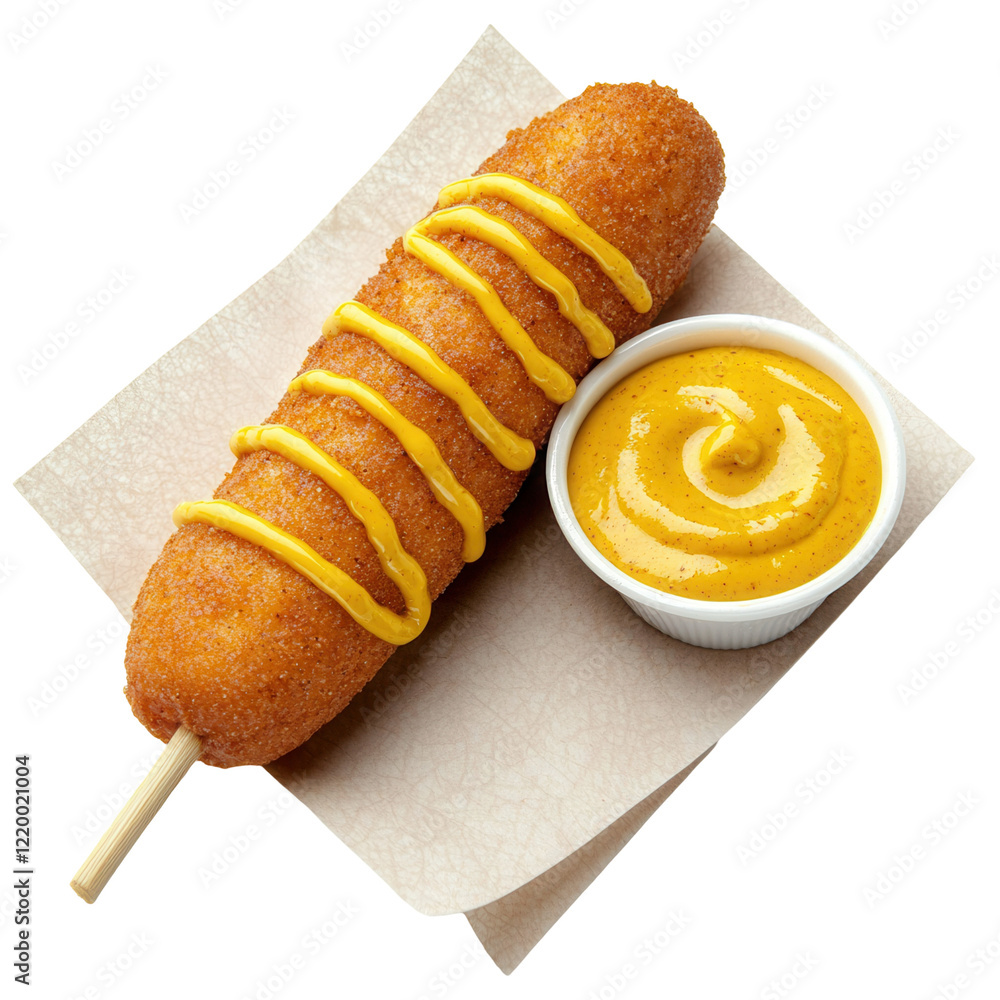 Delicious corn dog with mustard dip outdoor food festival food transparent background