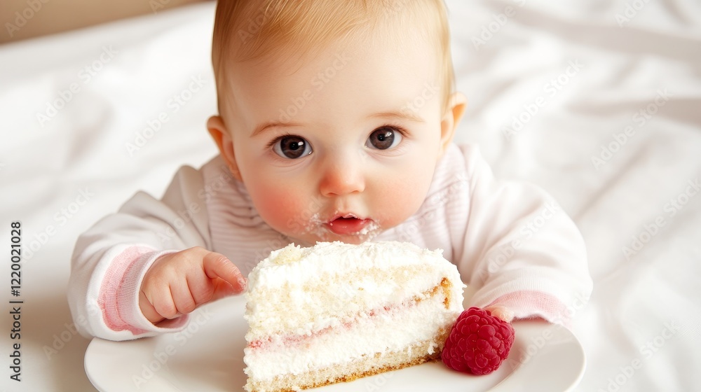 Adorable Baby Enjoying Delicious Cake Dessert Adorable Baby Enjoying Delicious Cake Dessert