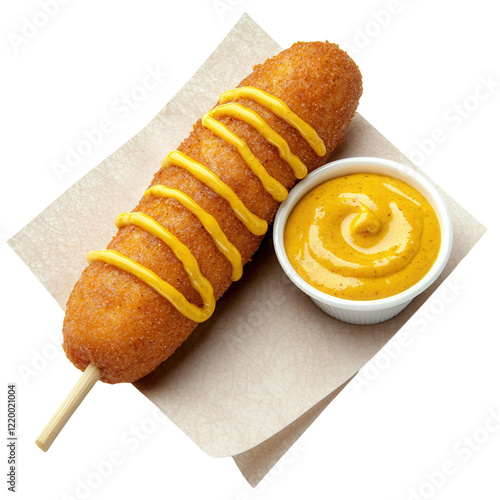Obraz na płótnie Delicious corn dog with mustard dip outdoor food festival food transparent background w salonie