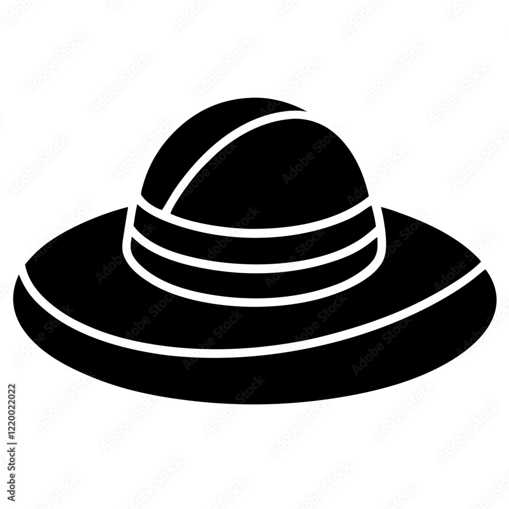 Beach hat, hat, cap silhouette vector icon illustration on white background. Beach hat, hat, cap silhouette vector icon illustration on white background.