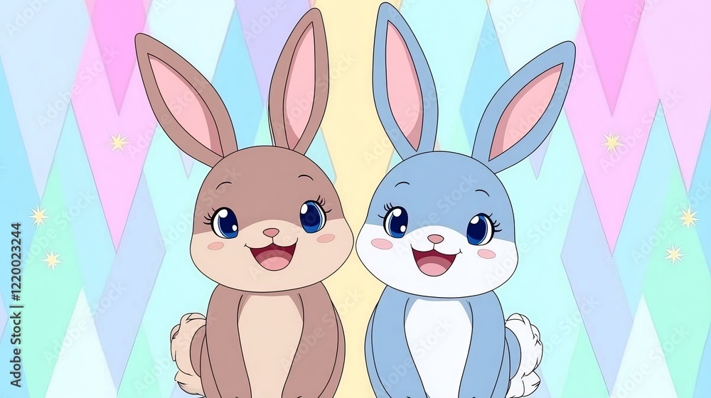 Adorable Cartoon Rabbits Pastel Background Illustration Adorable Cartoon Rabbits Pastel Background Illustration