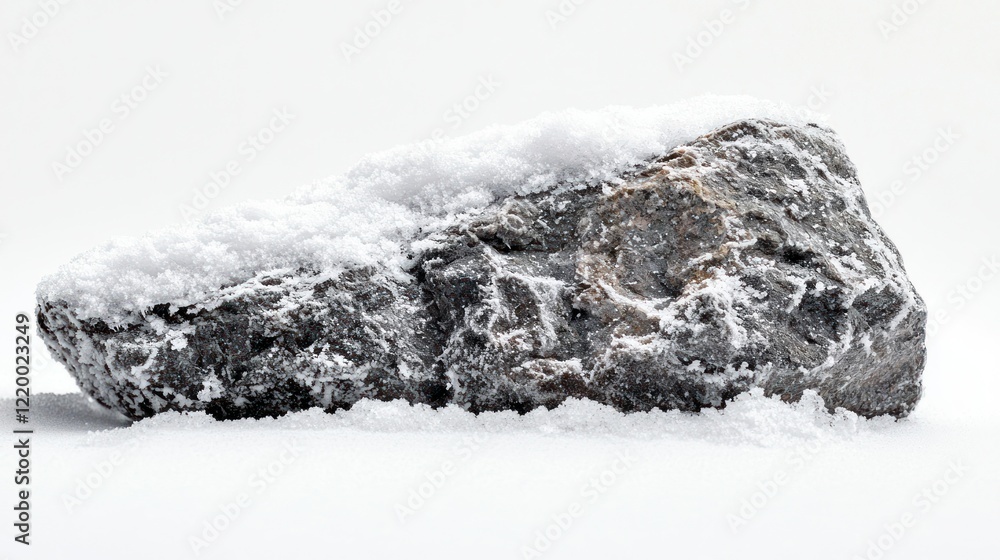 Snowy rock isolated on white background, winter scene, design element Snowy rock isolated on white background, winter scene, design element