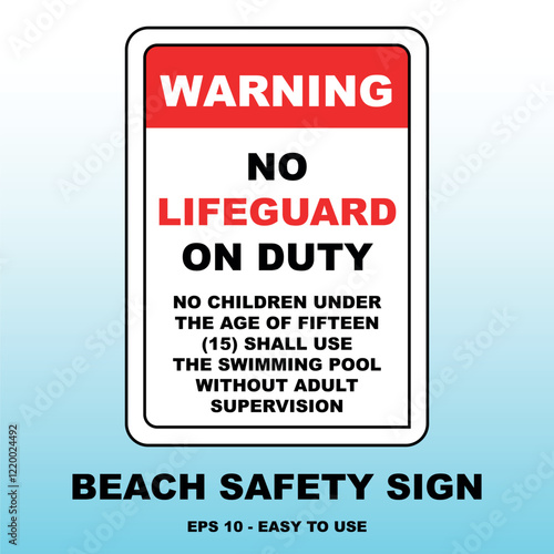 No Lifeguard on Duty Beach Sign Vector Illustration
