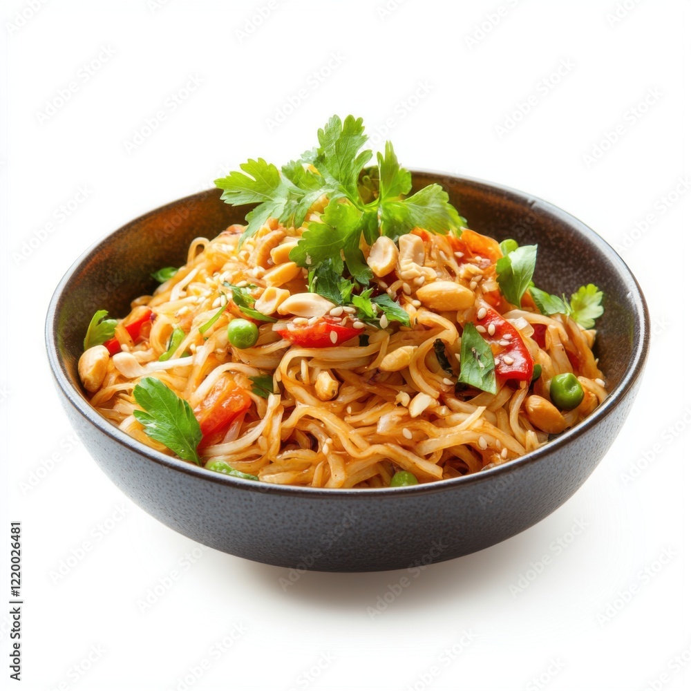 Stir-fried noodles garnished Stir-fried noodles garnished