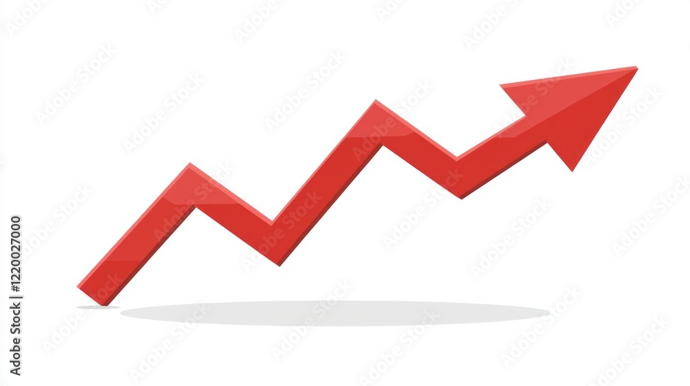 Red arrow infographic showing upward trend and growth on white background Red arrow infographic showing upward trend and growth on white background