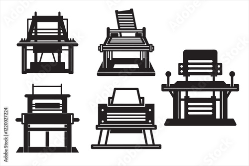 Set of Printing presses silhouette vector icon illustration, machine, printing press on white background.