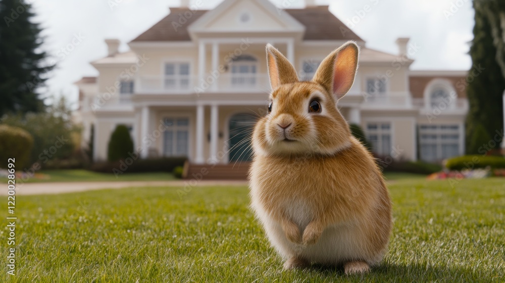 Adorable Rabbit Posing in Front of a Grand House Adorable Rabbit Posing in Front of a Grand House