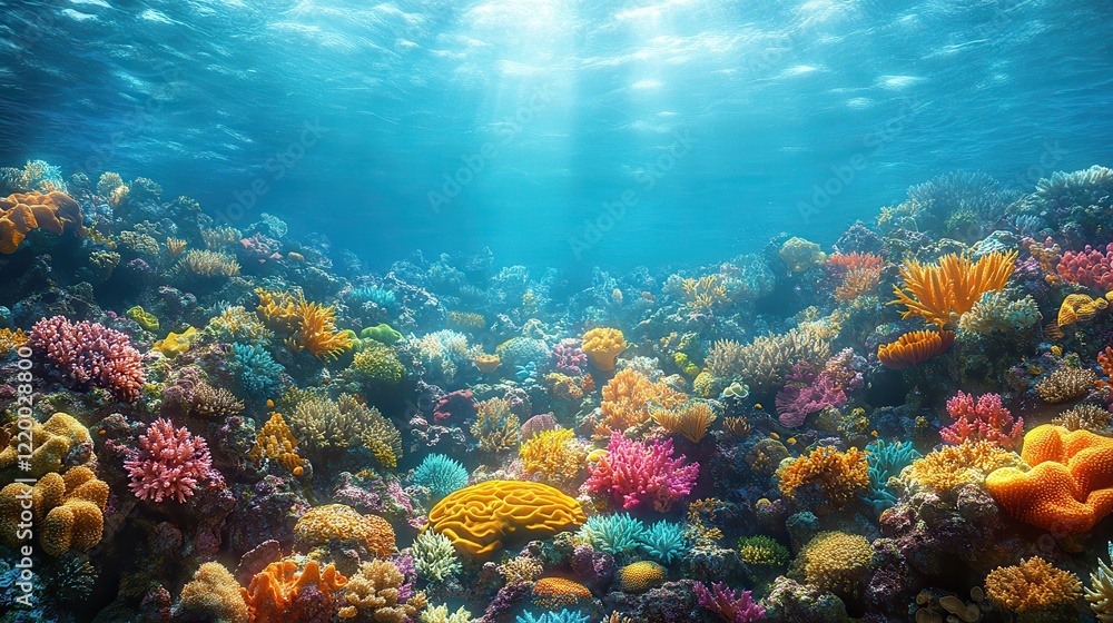 Naklejka premium Serene Coral Reef: Minimalist Underwater Ecosystem with Gradient Design