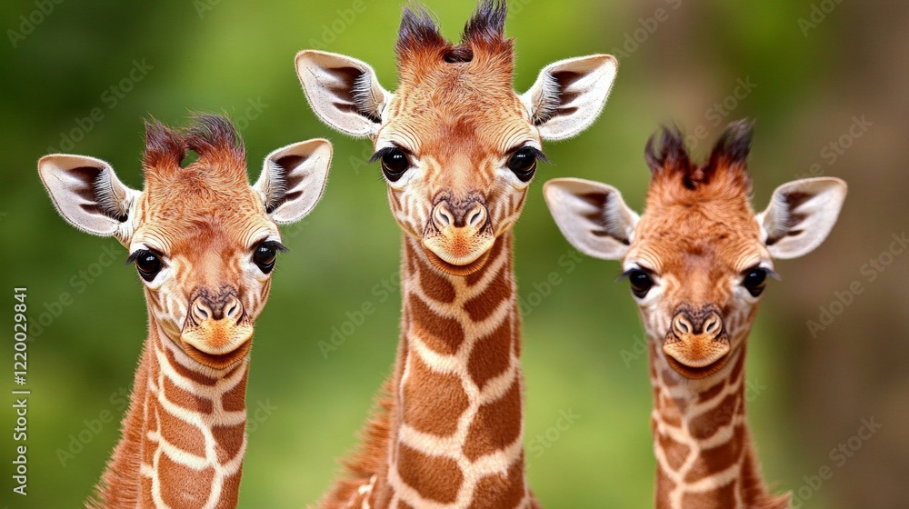 Obraz premium Adorable Trio of Baby Giraffes Posing Close Up