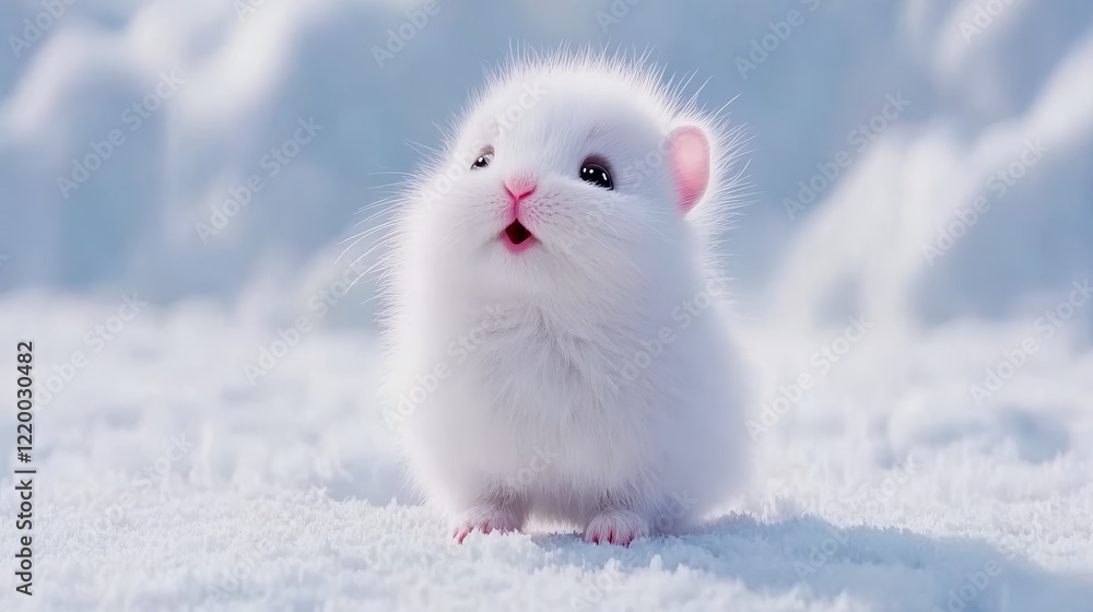 Adorable White Hamster in Snowy Winter Wonderland Adorable White Hamster in Snowy Winter Wonderland