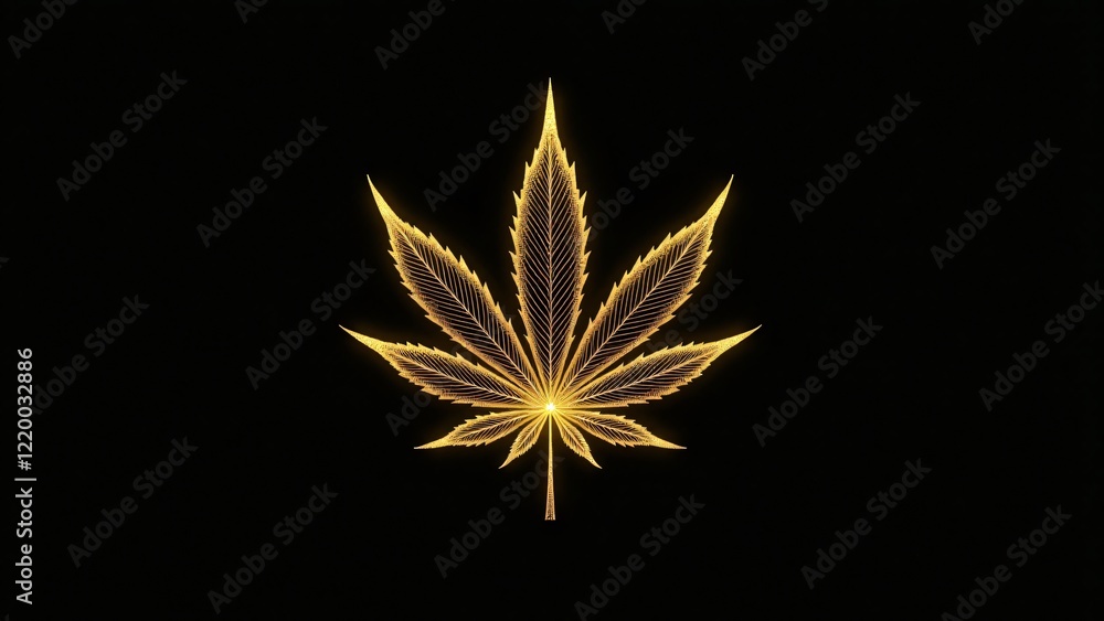 Golden marijuana leaves formed from fine lines on a dark background. Elegant, refined, and minimalistic with a luxurious shimmer. Timeless and sophisticated design. Golden marijuana leaves formed from fine lines on a dark background. Elegant, refined, and minimalistic with a luxurious shimmer. Timeless and sophisticated design.