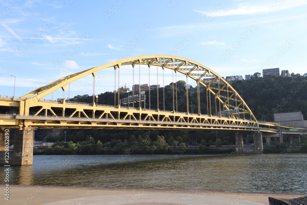 Colorful bridges over the river in downtown Pittsburgh, Pennsylvania