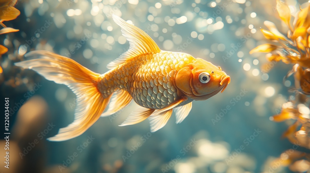 Goldfish swimming aquarium plants bokeh background Goldfish swimming aquarium plants bokeh background