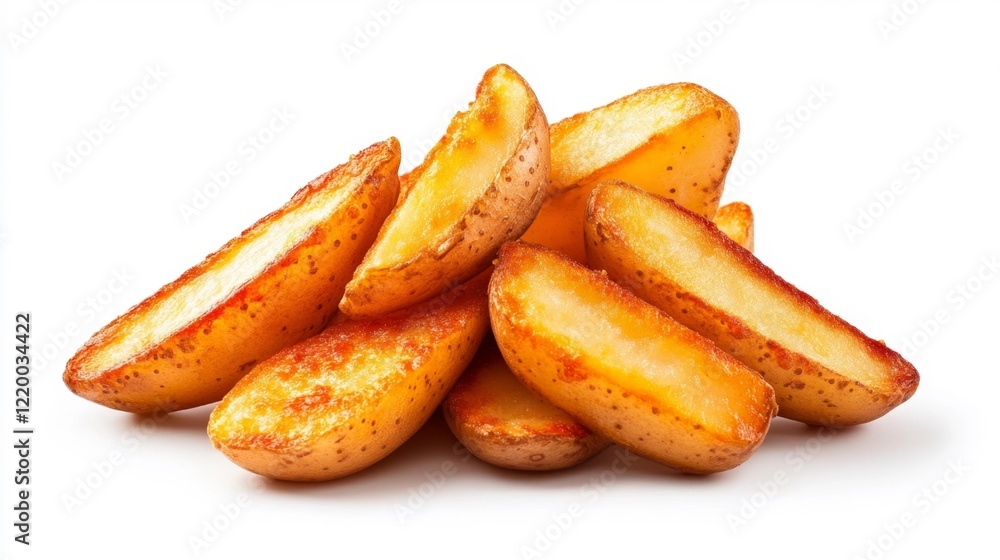 Roasted potato wedges on a white background. Generative AI Roasted potato wedges on a white background. Generative AI