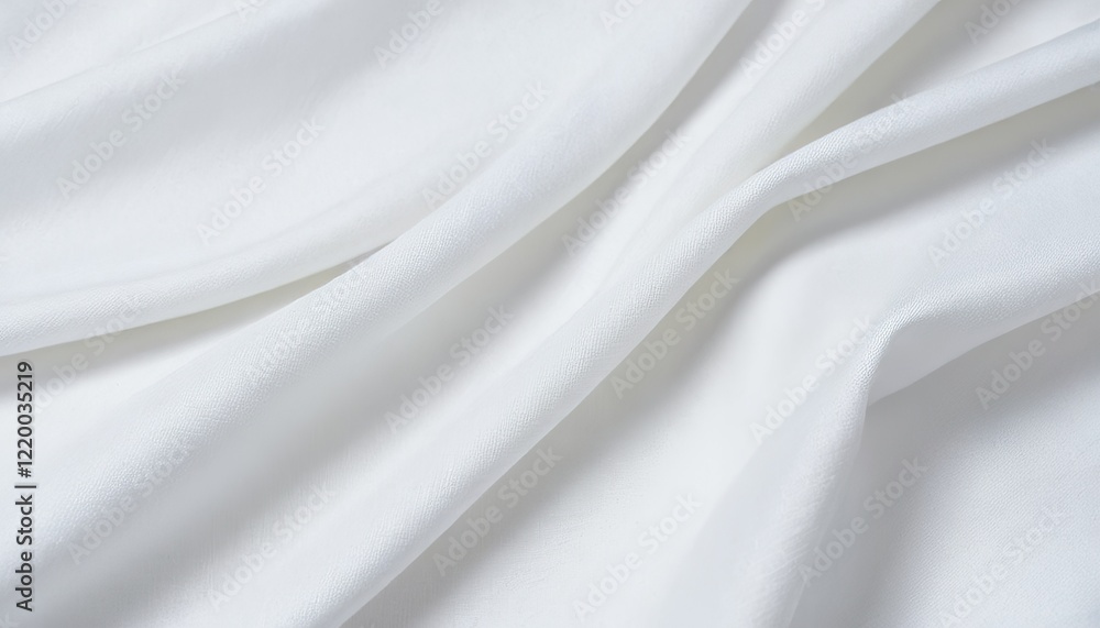 Fototapeta premium Pure white satin cloth with crease waves and silky drape fabric pattern wallpaper background 