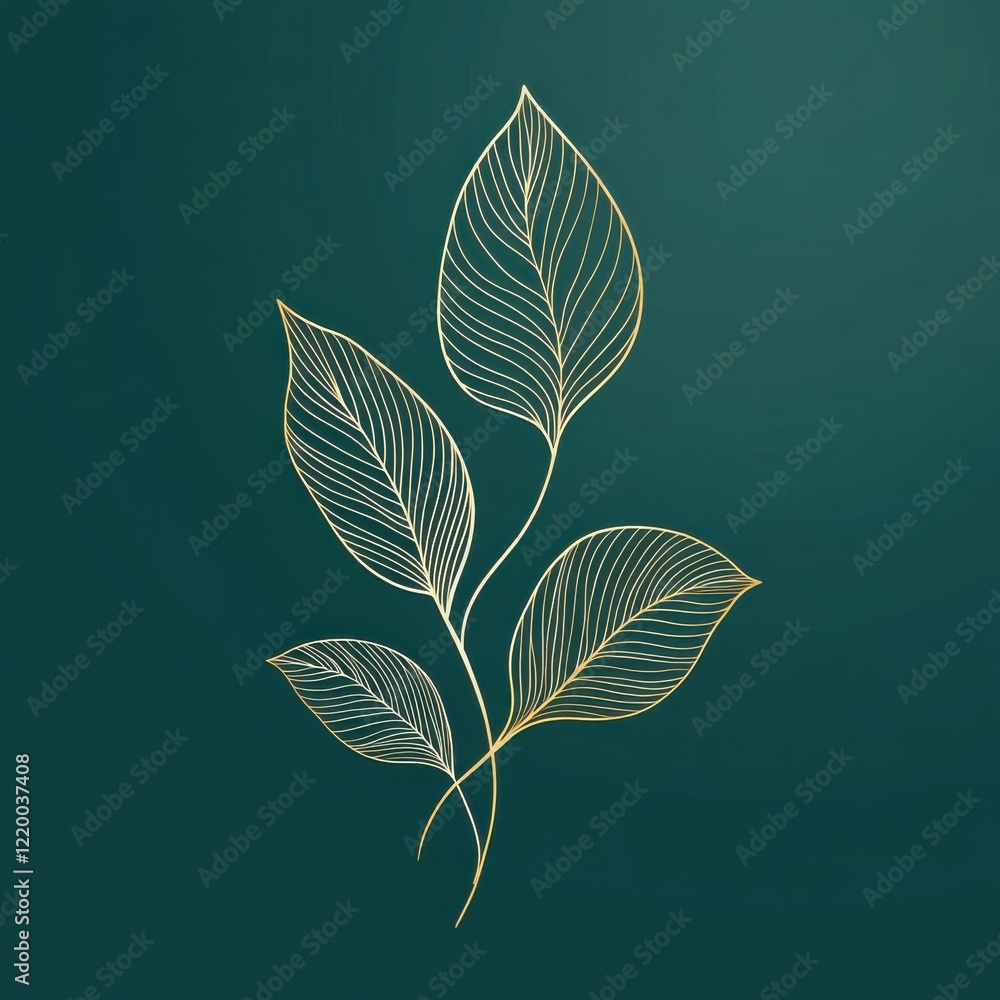 Obraz premium Elegant Golden Leaf Silhouettes on Emerald Green Background