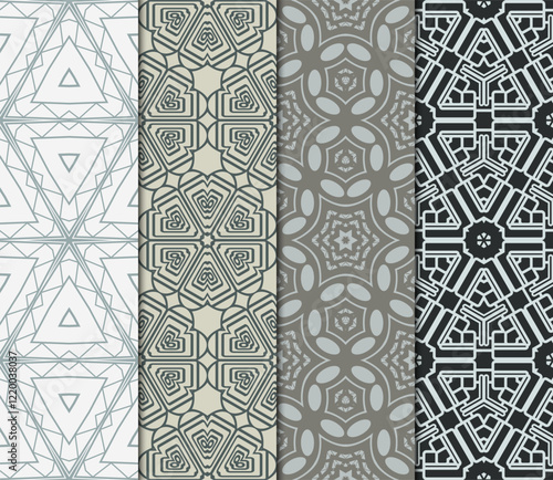 set of 4 beautiful geometric seamless pattern of different geometric shapes. vector illustration.