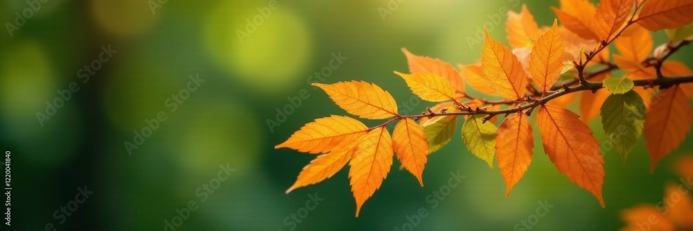 Orange and green leafy branches on a tree branch, botanical gardens, orange leaves, nature photography Orange and green leafy branches on a tree branch, botanical gardens, orange leaves, nature photography