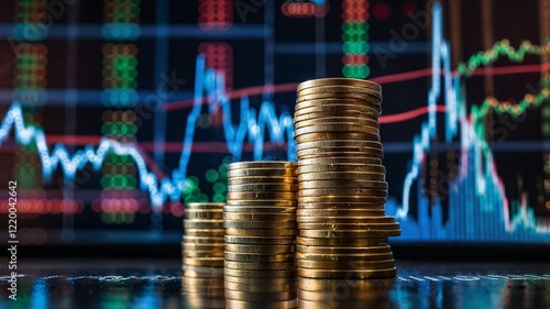Stack of Coins with Trading Chart for Business Growth