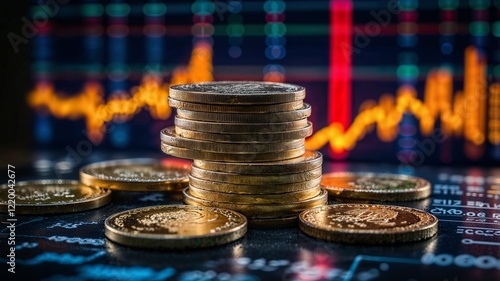 Stack of Coins with Trading Chart for Business Growth