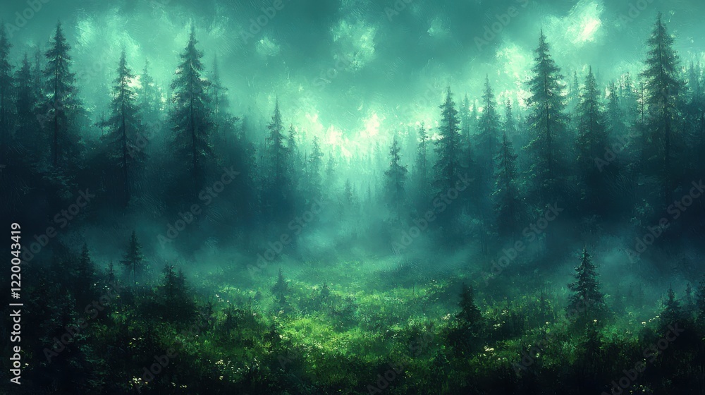 Mystical Forest Fog - Detailed Textures in Oil Painting Style Mystical Forest Fog - Detailed Textures in Oil Painting Style