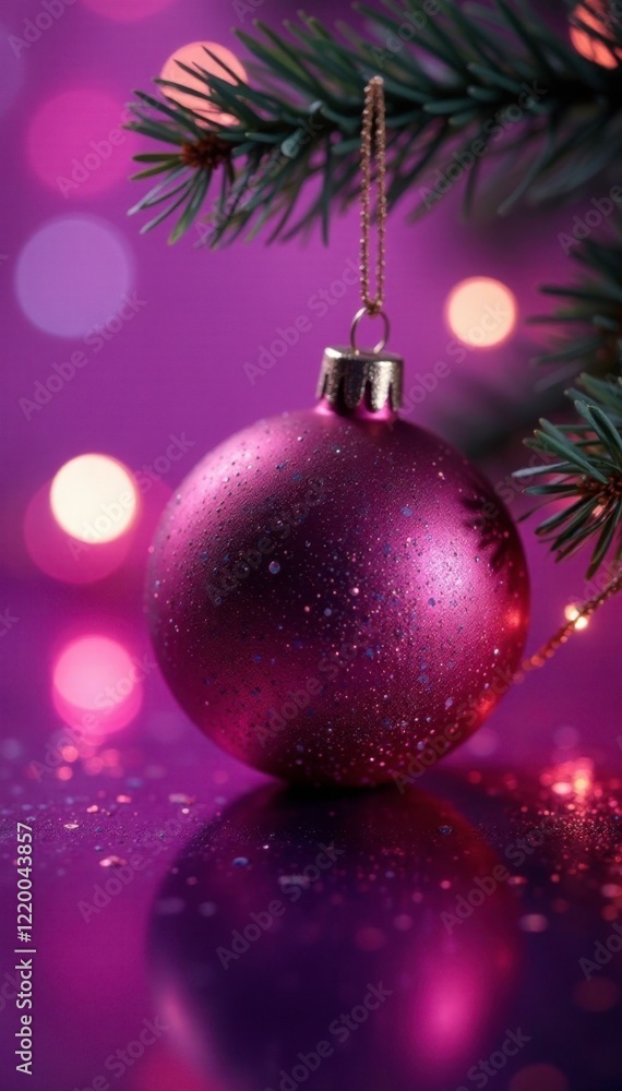 Ornament with bokeh effect on purple glass background, shimmer, christmas, decoration Ornament with bokeh effect on purple glass background, shimmer, christmas, decoration