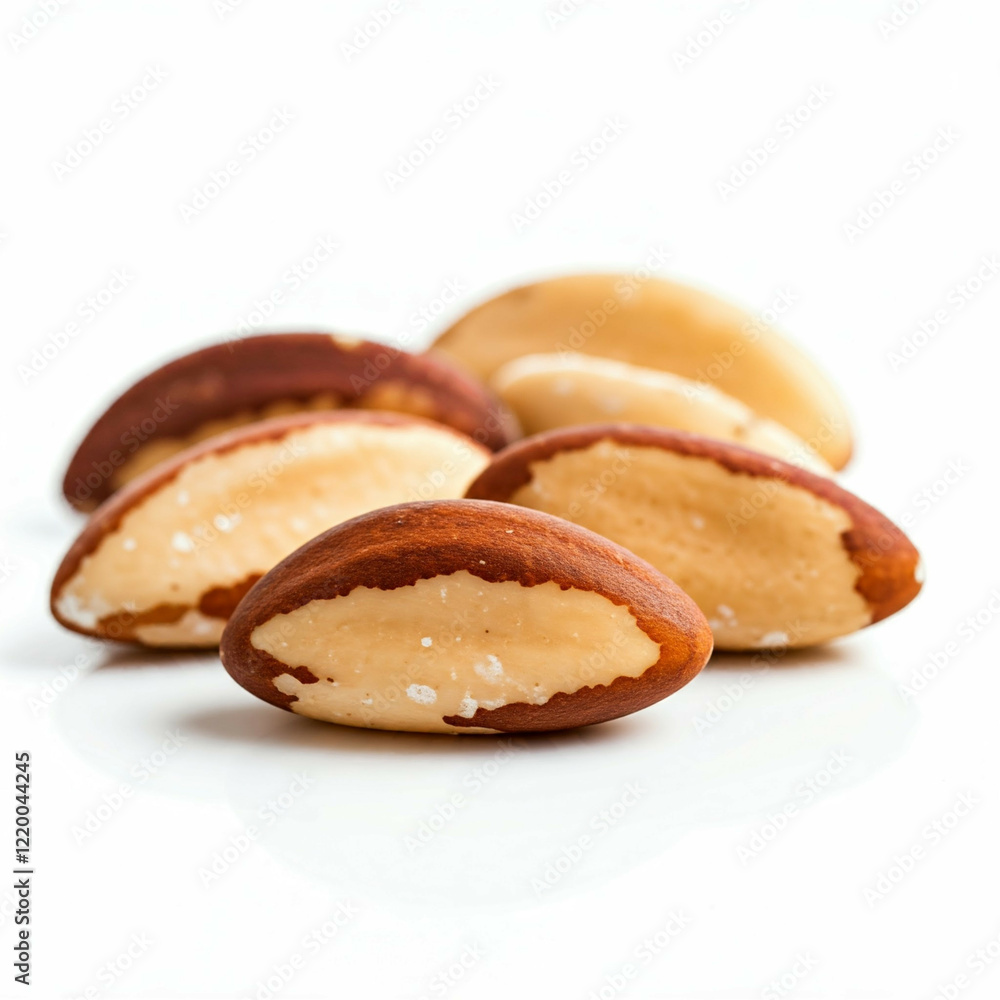 brown and white brazil nuts isolated on white background