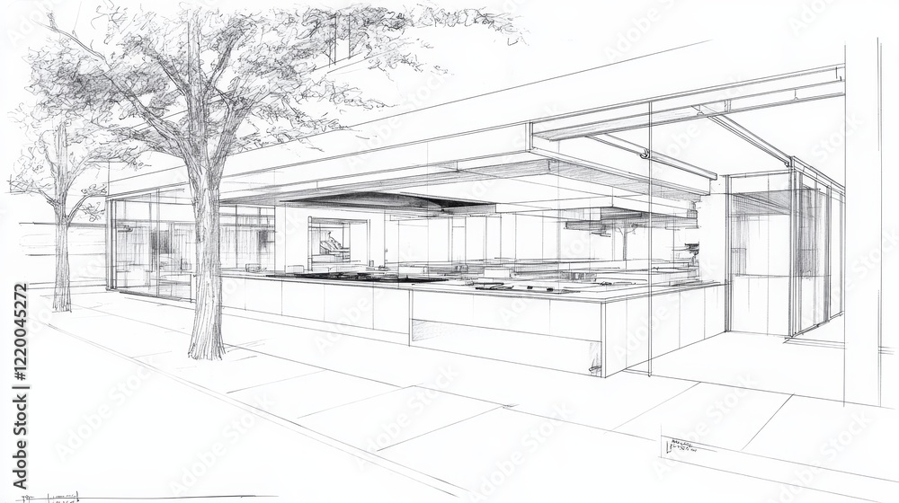 Architectural Sketch Modern Restaurant Design Architectural Sketch Modern Restaurant Design