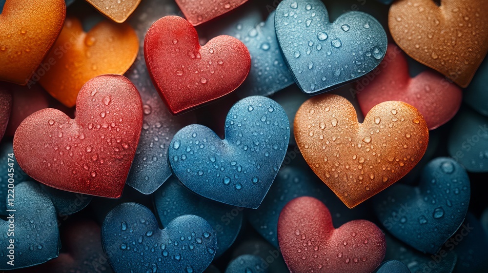 Fototapeta premium Colorful heart stickers scattered for valentine's day in vibrant high-resolution photography