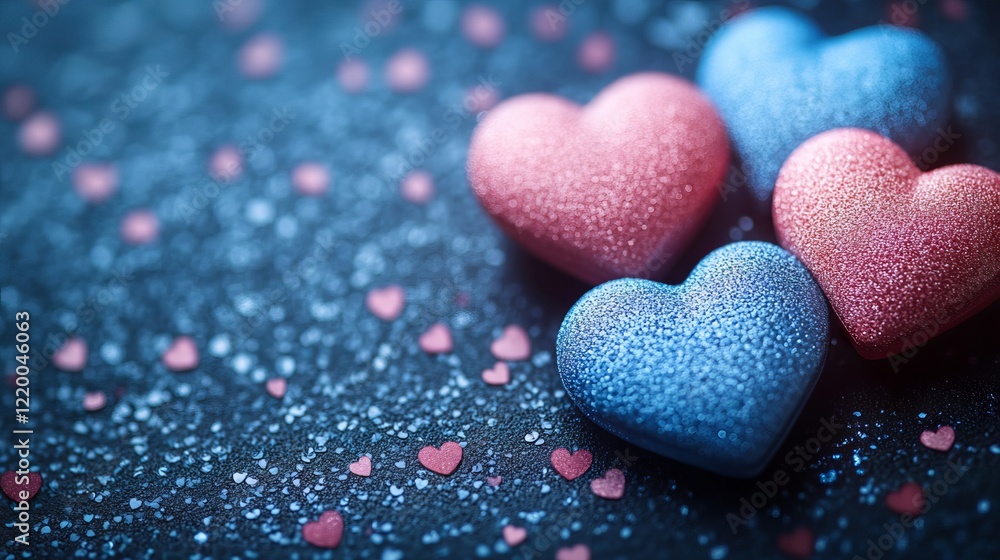 Obraz premium Colorful heart stickers scattered for valentine's day in vibrant high-resolution photography