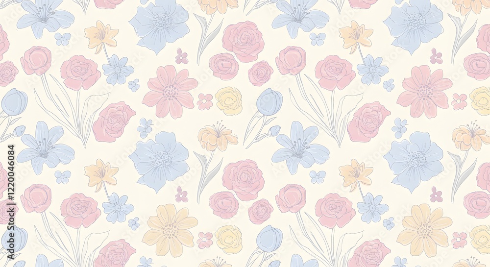 custom made wallpaper toronto digitalSimple, hand-drawn floral elements in soft colors, perfectly tiled for seamless use
