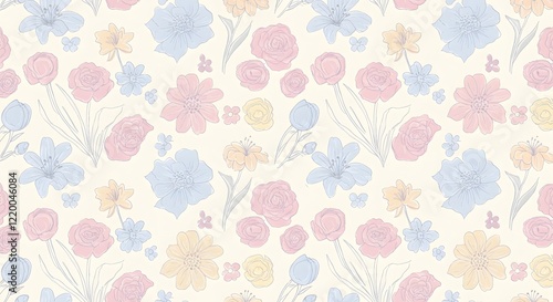 Wallpaper Mural Simple, hand-drawn floral elements in soft colors, perfectly tiled for seamless use Torontodigital.ca