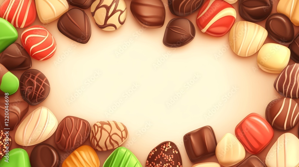 Fototapeta premium Assorted Chocolate Candies Frame Background