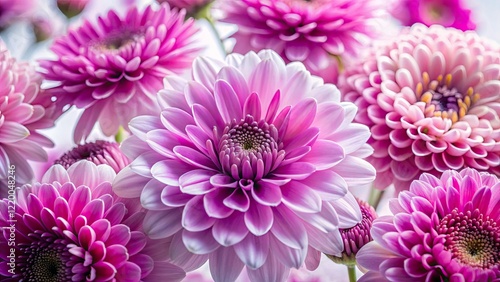 Close-up of Vibrant Pink and Purple Flowers on a White Background - Stunning Floral Arrangement for Nature Lovers, Home Decor, and Botanical Art Enthusiasts