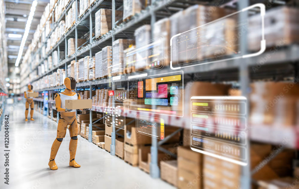 Obraz premium Automation warehouse with assistant robot work in warehouse