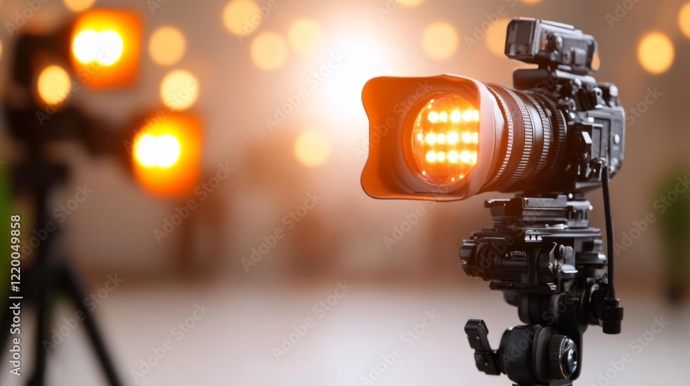 Photography equipment with lights and bokeh background. Generative AI Photography equipment with lights and bokeh background. Generative AI