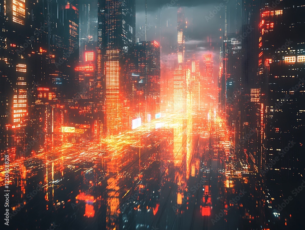 Fototapeta premium Futuristic cityscape adventure urban environment digital art night