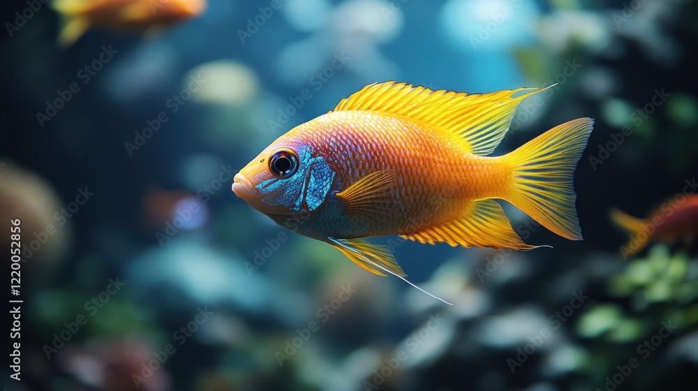 Aquarium fish swimming, vibrant colors, underwater scene, reef background Aquarium fish swimming, vibrant colors, underwater scene, reef background