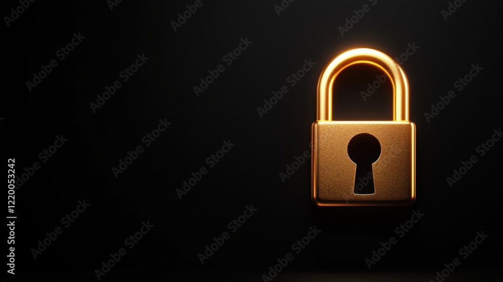 Fototapeta premium Golden padlock on a dark background symbolizing security