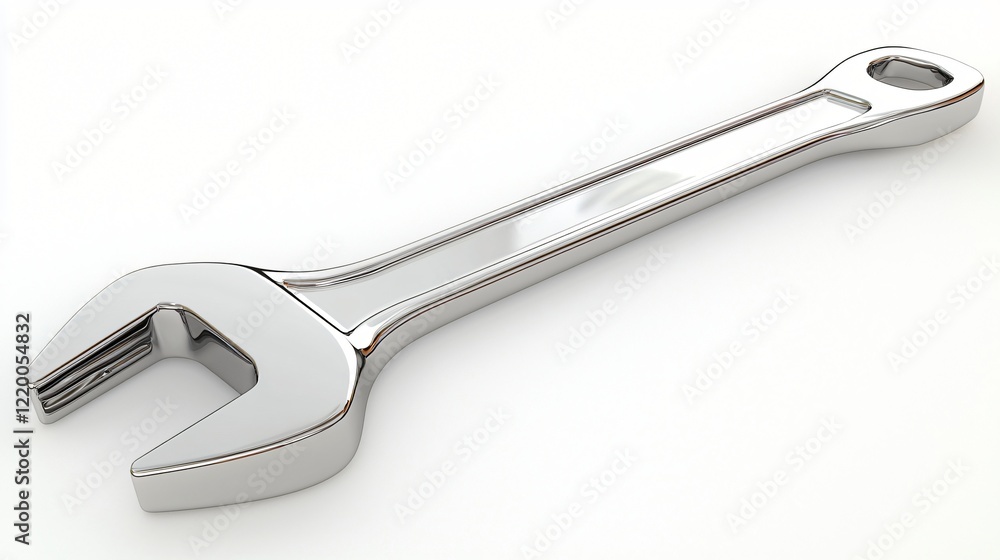Silver wrench tool on white surface, isolated, for repair or diy projects Silver wrench tool on white surface, isolated, for repair or diy projects